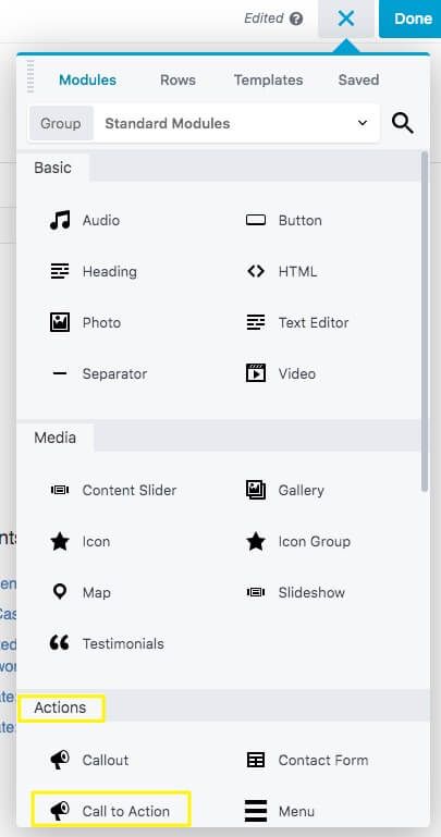 Beaver Builder Pro module menu.