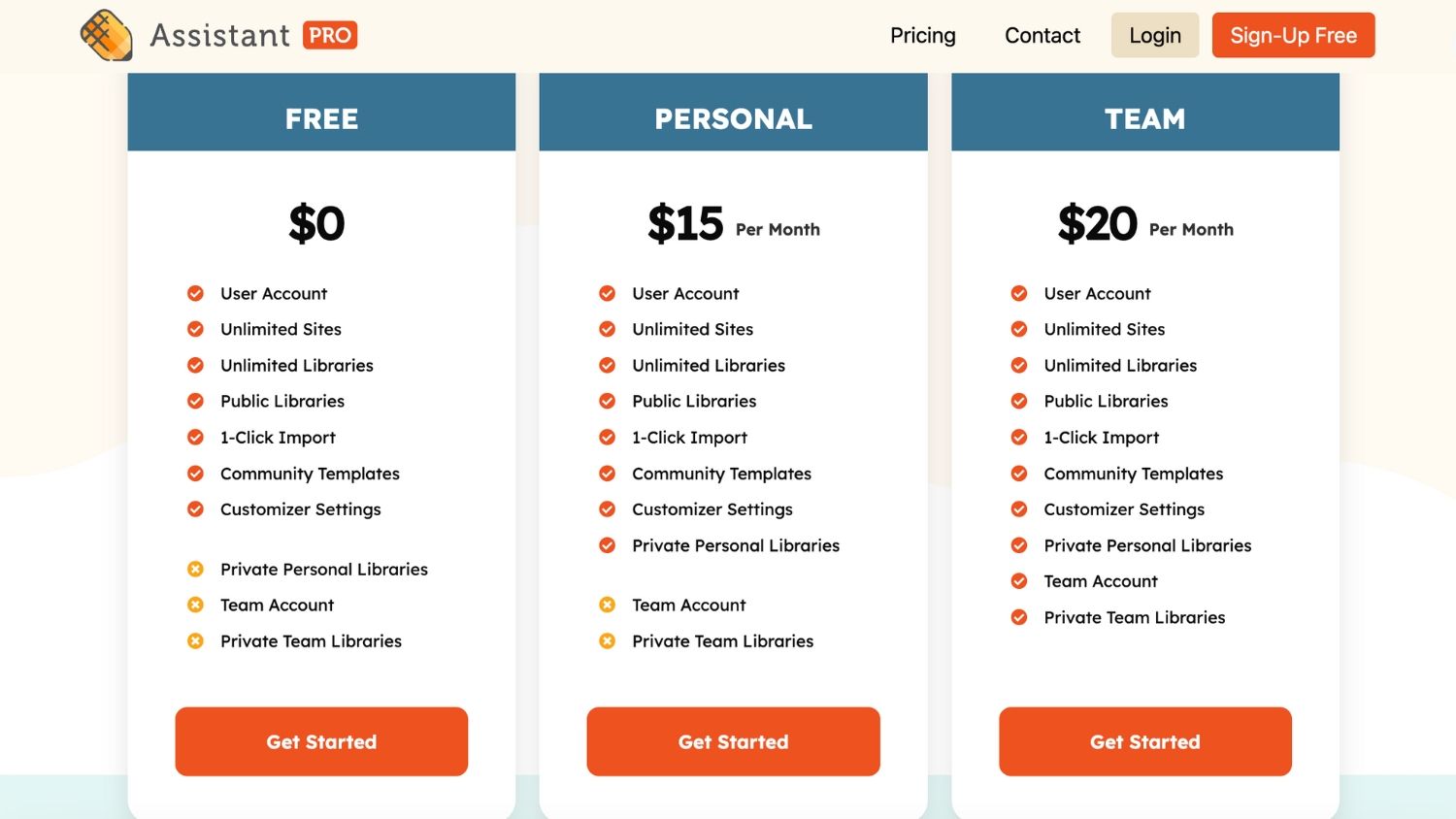 Assistant Pro Pricing free, personal and team accounts