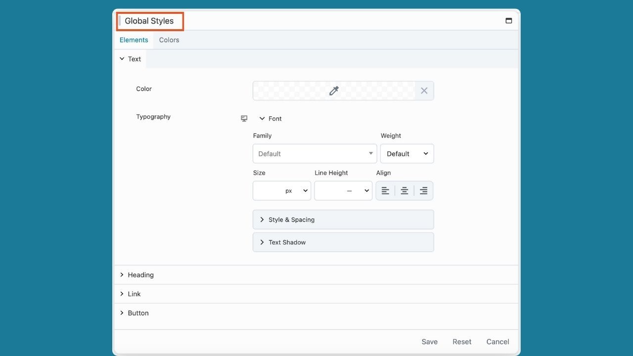 Beaver Builder Global Styles Settings popup box