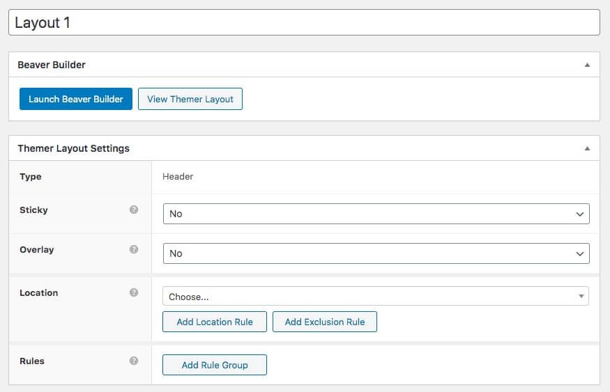 Beaver Themer layout settings.