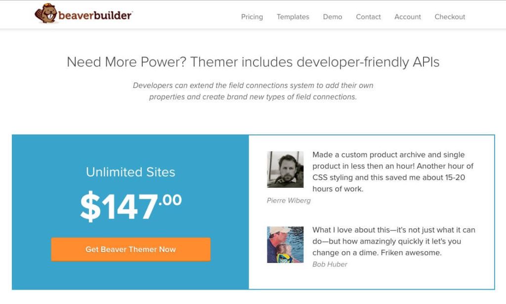 The Beaver Builder pricing page for Beaver Themer.