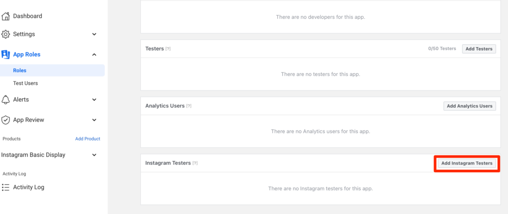 Add Instagram Testers to your Meta for Developers app