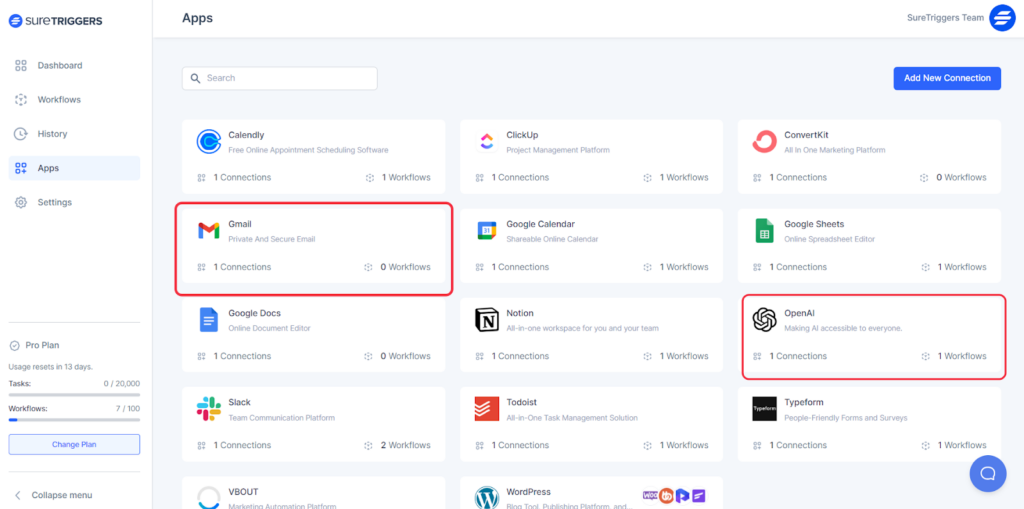 add a new connection for Gmail and Slack