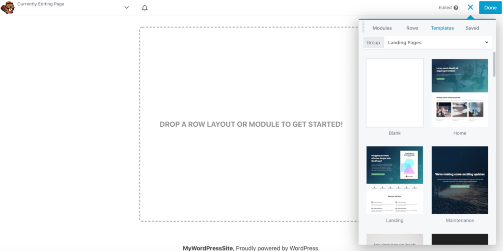 Beaver Builder's collection of landing page templates.