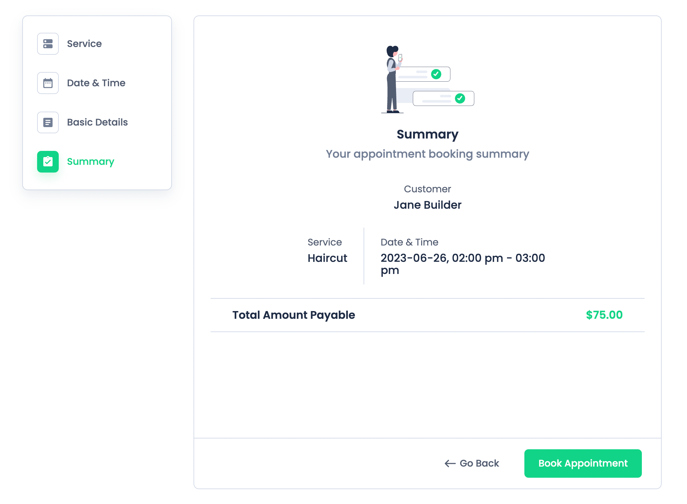 BookingPress appointment booking summary page