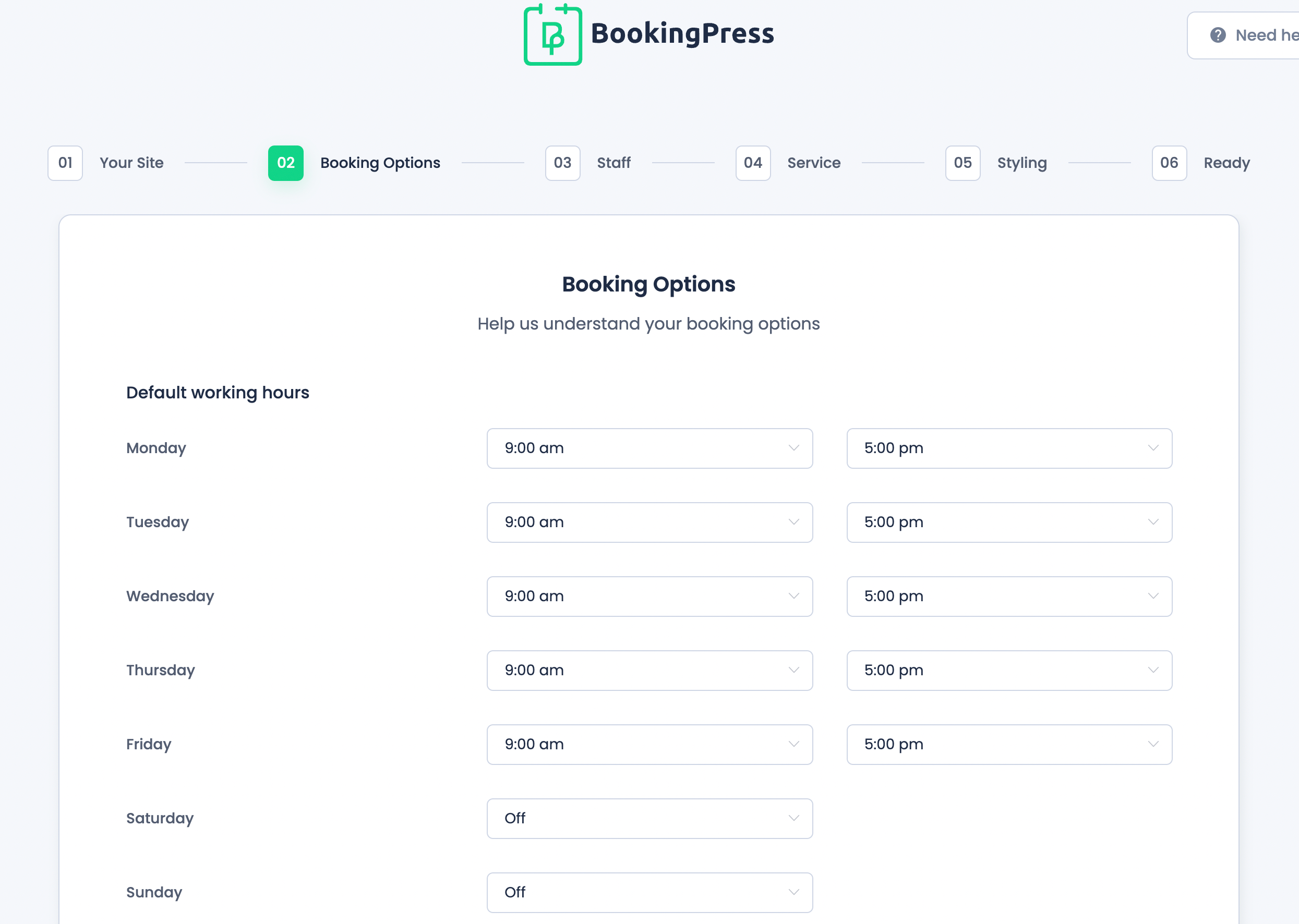 BookingPress Booking Options page