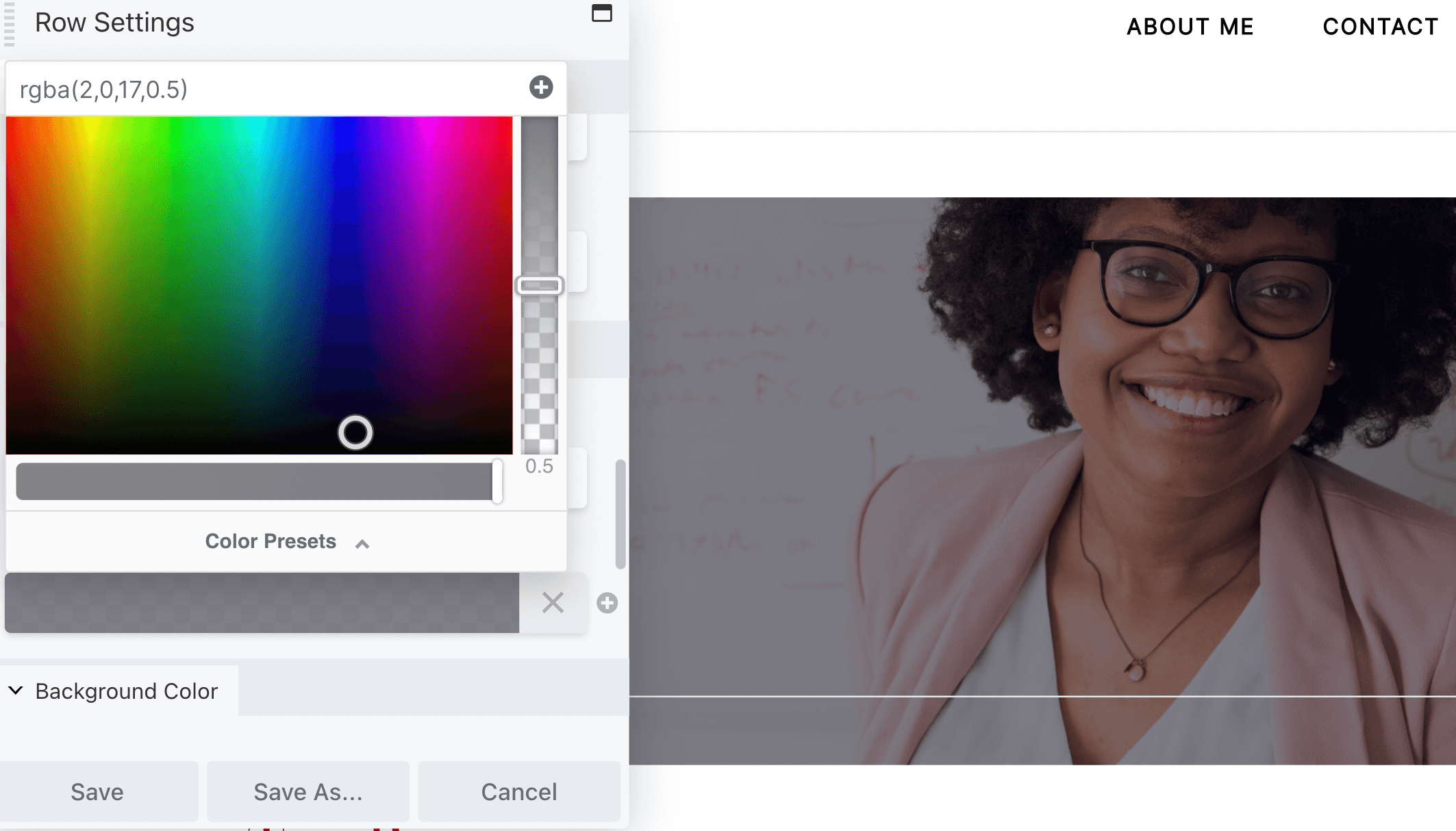 Modifying the overlay color and opacity.