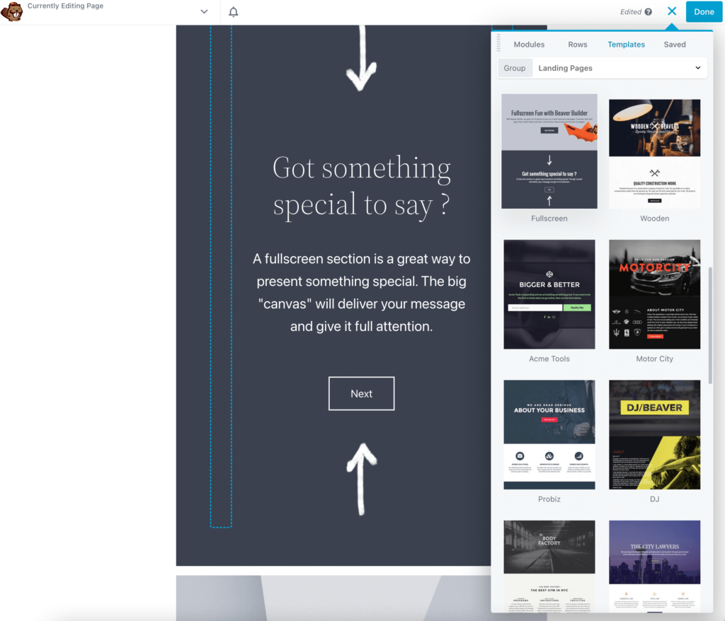 Fullscreen page template