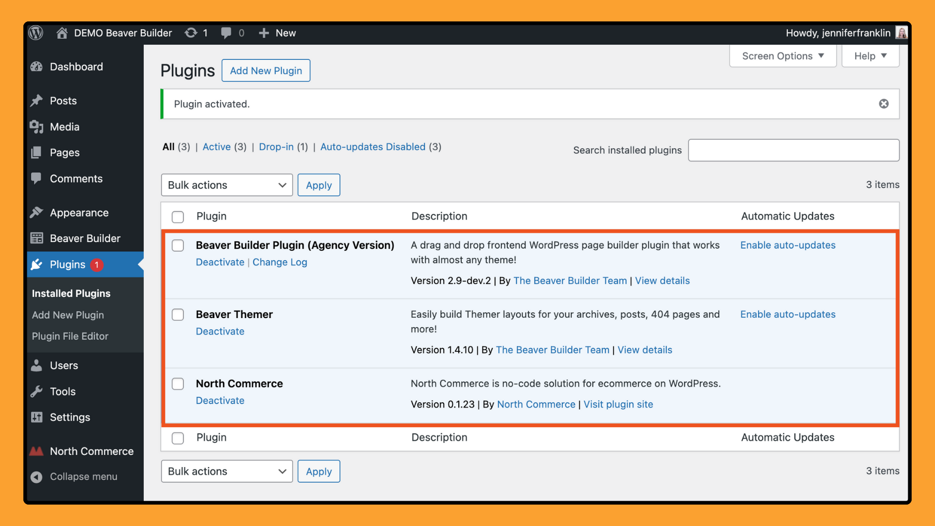 Install required plugins Beaver Builder page builder + North Commerce