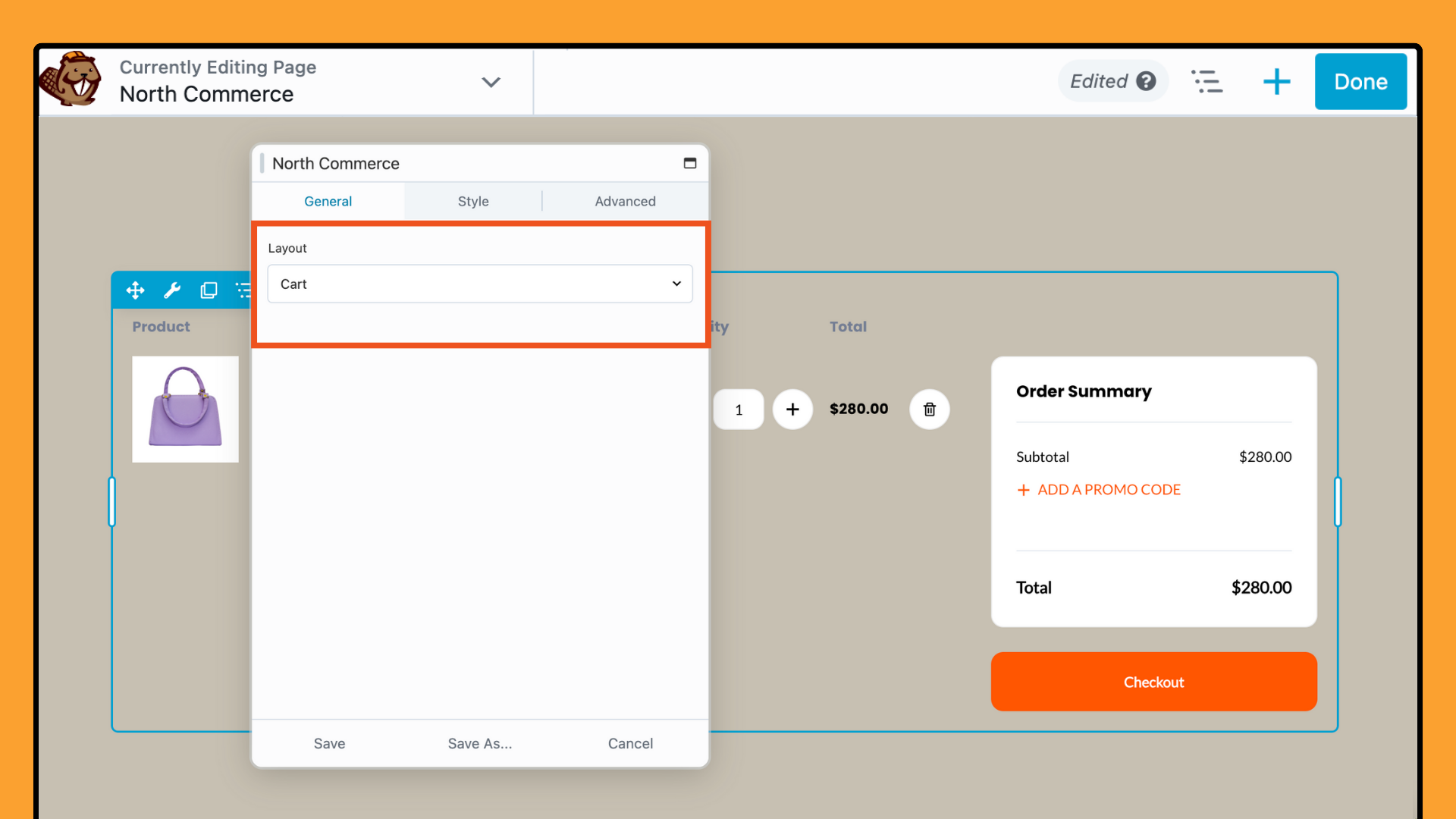 North Commerce module Product Cart layout