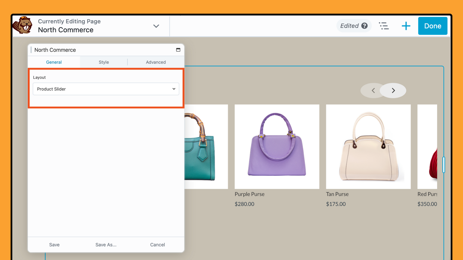 North Commerce module Product Slider layout