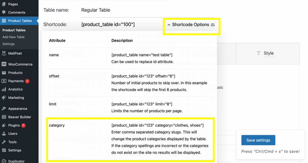 Shortcode category. 