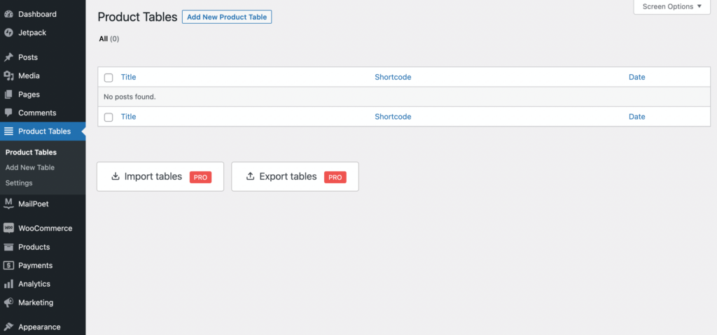 Product tables.