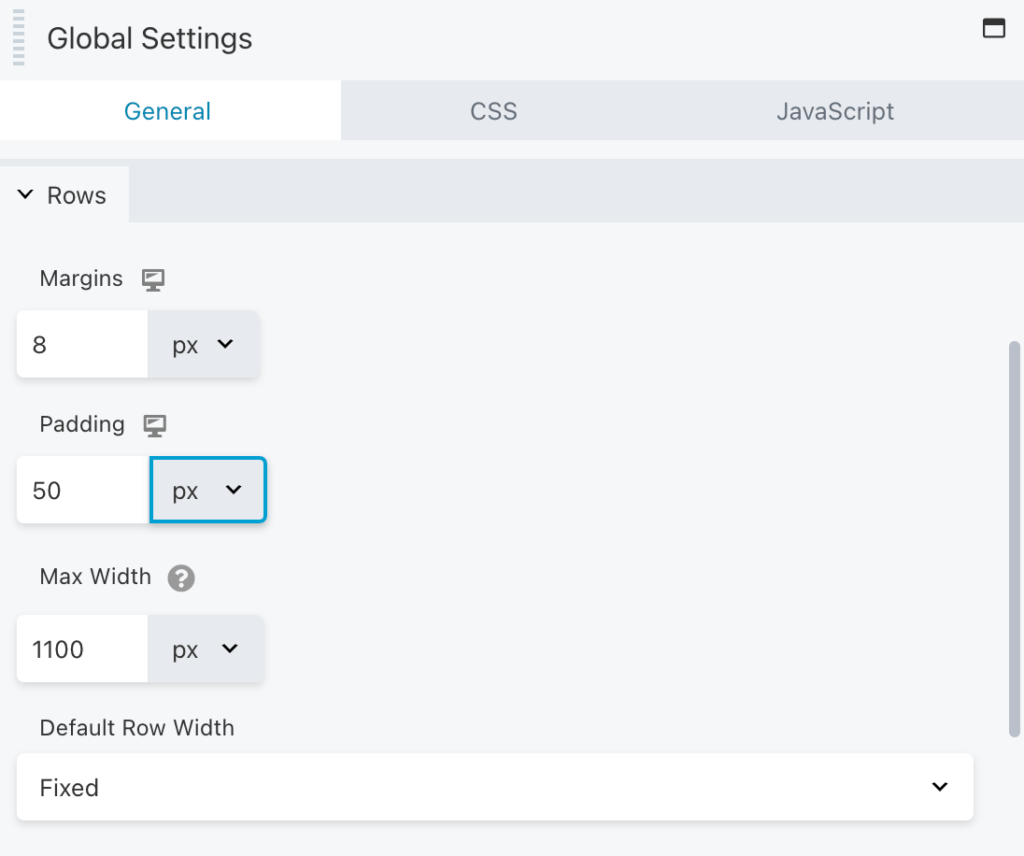 Row Global Settings